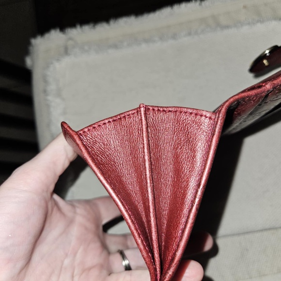 Auth GUCCI Long Wallet Lovely Heart Logo GG Patterned Issima Leather Bordeaux - Picture 10 of 11